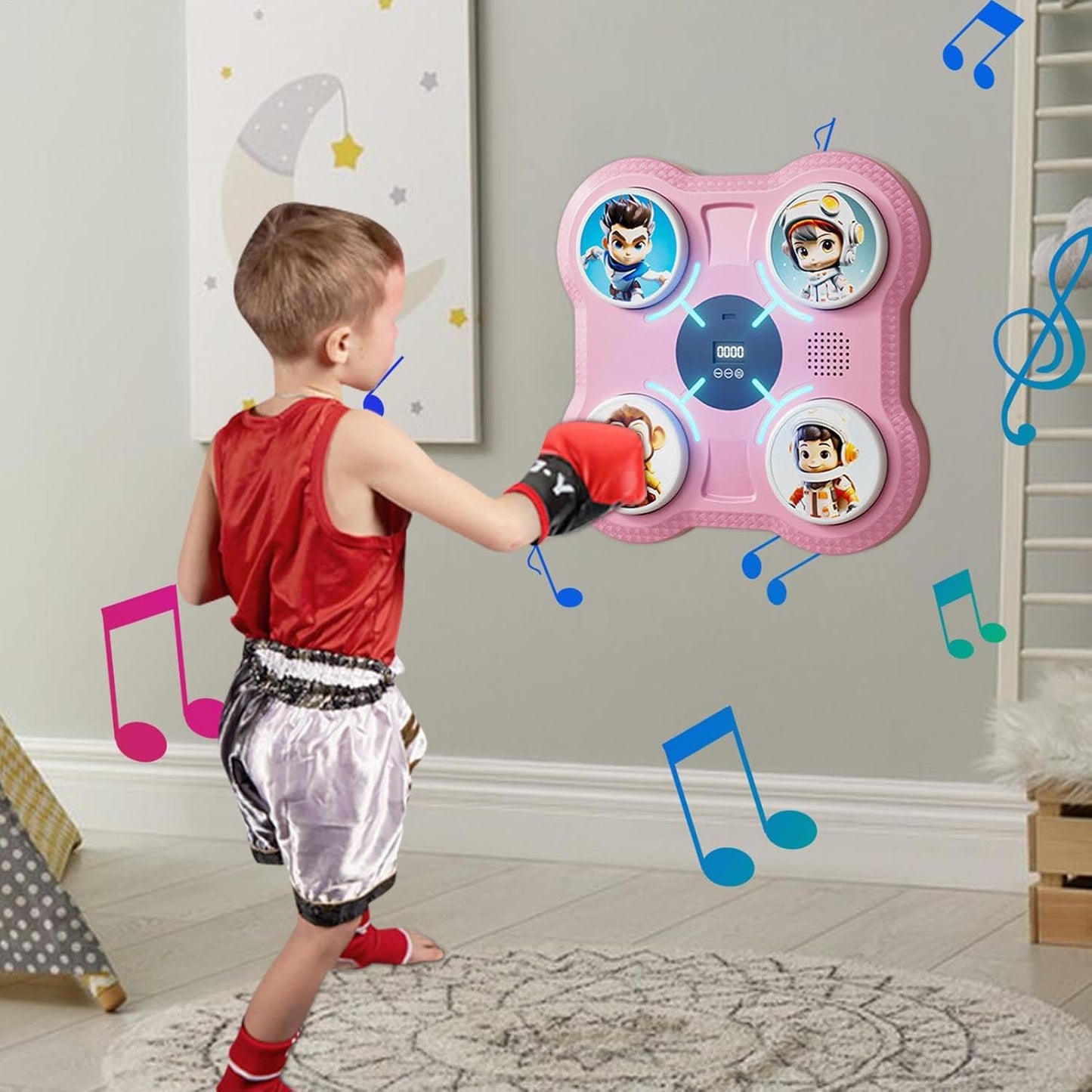 Music Boxing Machine, Smart Punching Target Toys with Gloves, Wall-Mounted Boxing Workout Equipment for Kids and Teens, Interactive Boxing Toy for Stress Relief and Exercise Fitness Training Gear