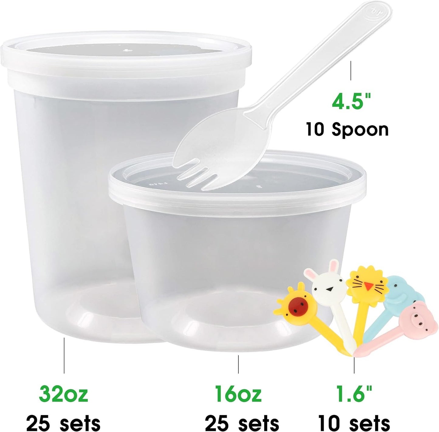 [60 Pack, 2 Size] Food Storage Containers with Lids,16oz, 32oz Plastic Airtight Deli Food Containers w Spoons, Microwave Freezer Food Container, BPA-Free Dishwasher Leakproof Clear Takeout Meal