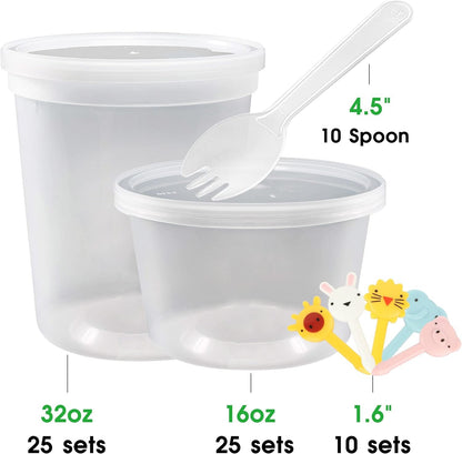 [60 Pack, 2 Size] Food Storage Containers with Lids,16oz, 32oz Plastic Airtight Deli Food Containers w Spoons, Microwave Freezer Food Container, BPA-Free Dishwasher Leakproof Clear Takeout Meal
