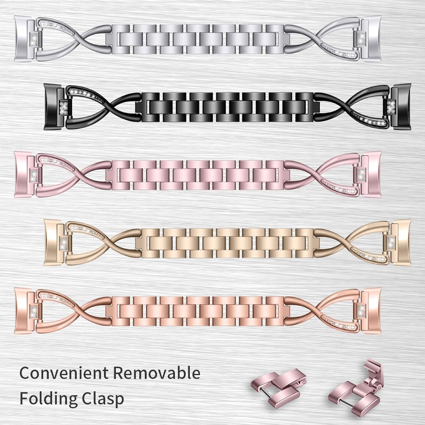 Compatible with Fitbit Charge 6 Bands Women, Jewelry Band Metal Stainless Steel Strap with Bling Stone Replacement Bands Bracelet Wristbands for Fitbit Charge 6 Fitness Tracker