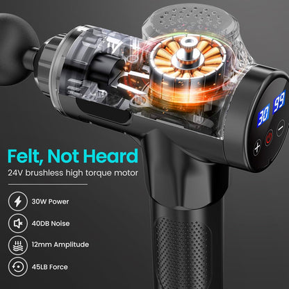 Muscle Massage Gun, 30 Speeds Deep Tissue Muscle Massager Gun, 2500 mAh Rechargeable Battery, 3300RPM Silent Electric Massager, 10 Heads, LCD Touch Screen