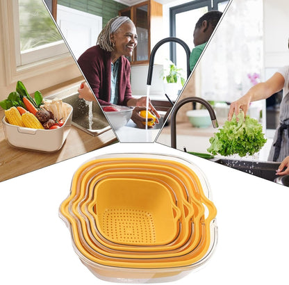 2 Tier Food Washing Colander, Fruit and Veggie Washer Colander, Multifunctional Kitchen Strainer Tool, Thickened Food Prep Salad Washing Tool for Kitchen (Beige, Yellow, Green)