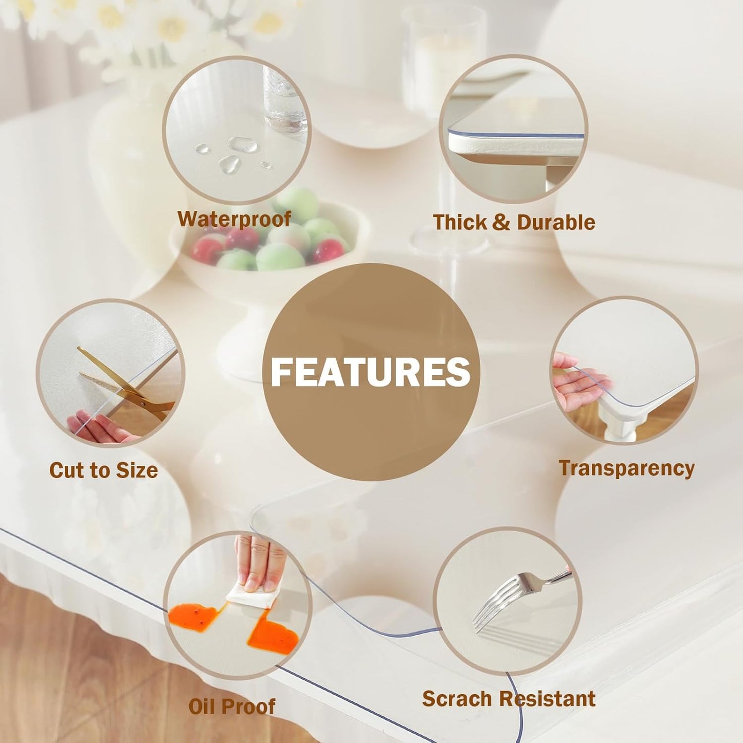Royhom Frosted Table Cover Protector 2mm Thick 60 x 36 Inch Table Protector for Dining Room, Plastic Table Cover, Dining Table Protector, Table Top Protector Waterproof Oil-Proof