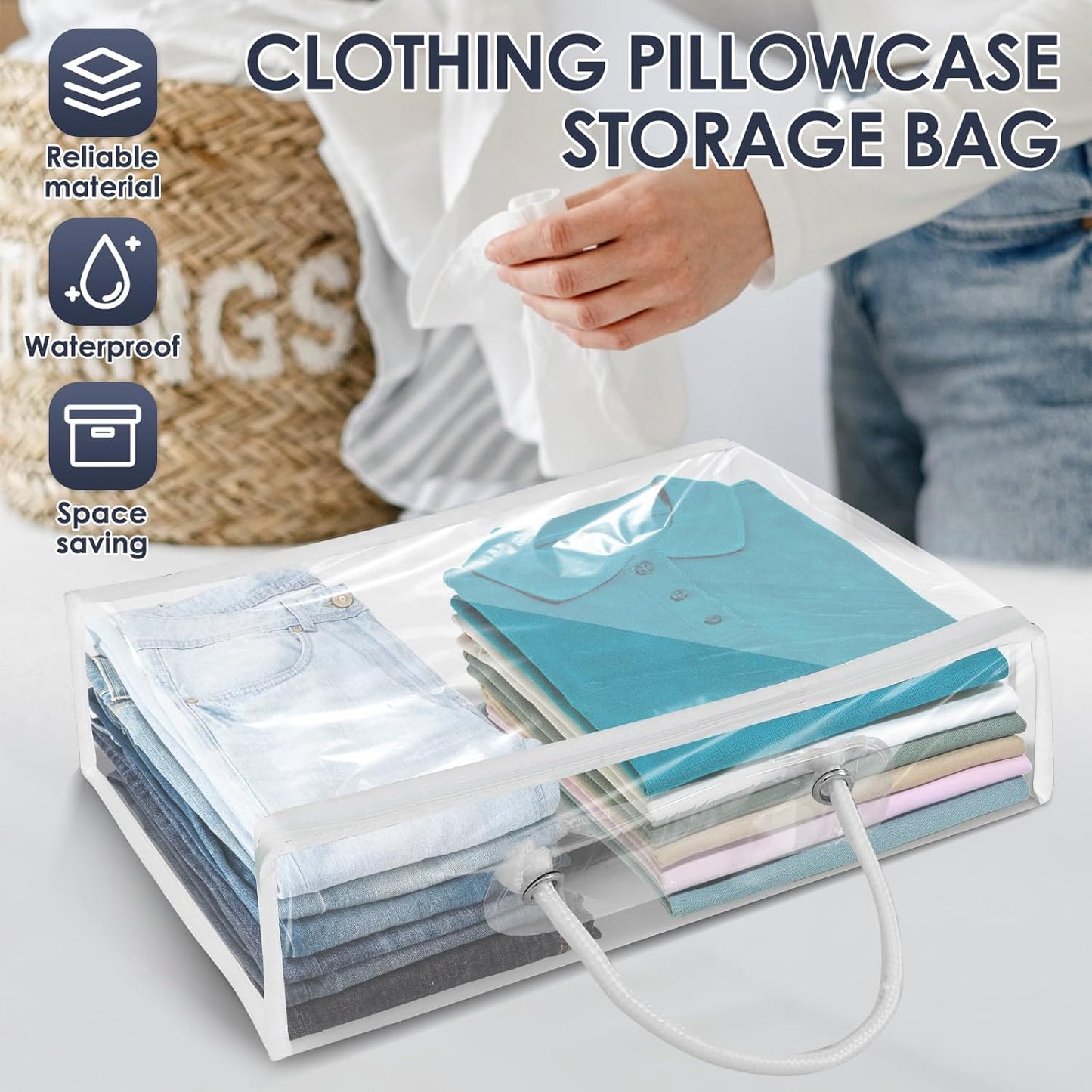 Abizarch 6 Pack Large Clear Clothes Storage Bag,Travel Packing Cube, Zippered Storage Bags,PVC See Through Moving Bag with Handle for Blankets Bed Sheet Clothes 15.7x11.8x3.9 Inch
