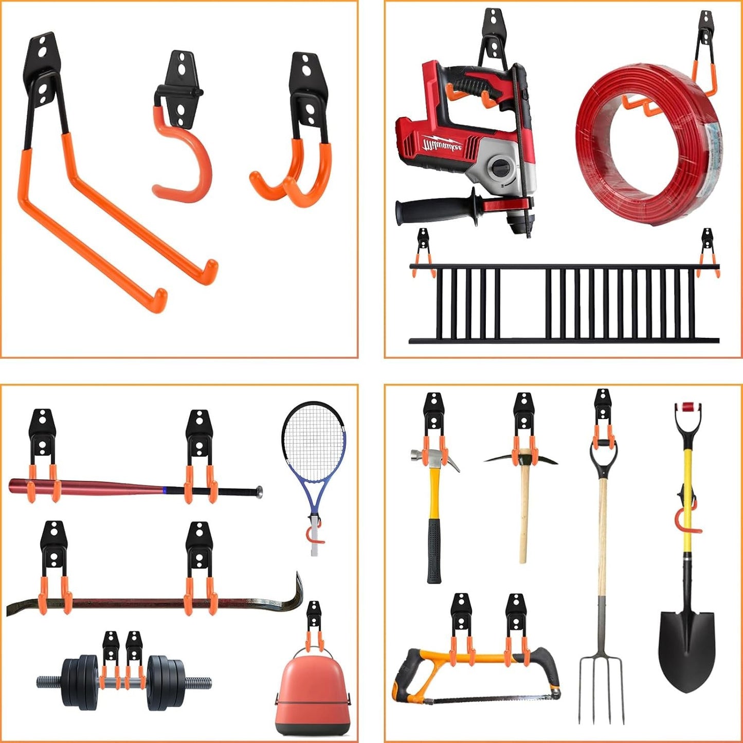 Rlipily 24 Pack Garage Hooks Steel Heavy Duty Garage Storage Hooks Utility Steel Wall Mount Garage Hanger&Organizer for Bikes,Garden Tools, Ladders, Bulk Items，Ropes and More Equipment