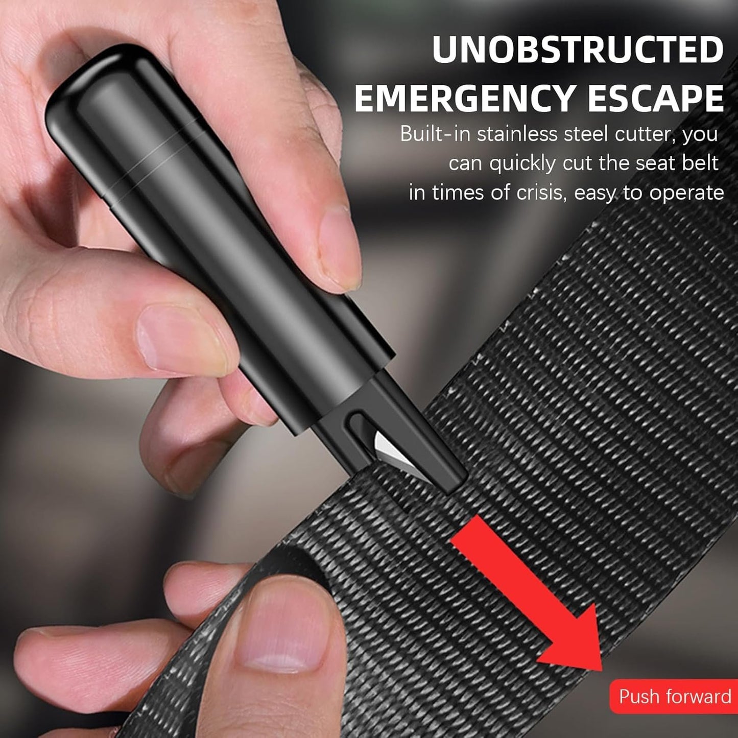 2 in1 Car Safety Hammer Emergency Escape Tool with 1PC Mini Test Tempered Glass One Second Window Breaker Seatbelt Cutter Car Glass Breaker Life-Saving Multifunction Emergency Artifact (Black)
