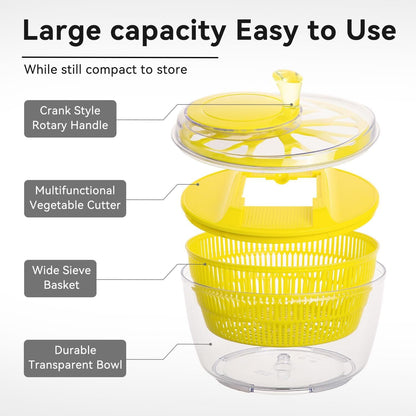 Stelive 2-in-1 Salad Spinner & Mandoline Slicer Lettuce Spinner Vegetable Washer Dryer with 5 Interchangeable Blades, 5L Large Capacity, Easy to Clean, Food-Grade Kitchen Tool for Vegetables & Fruits