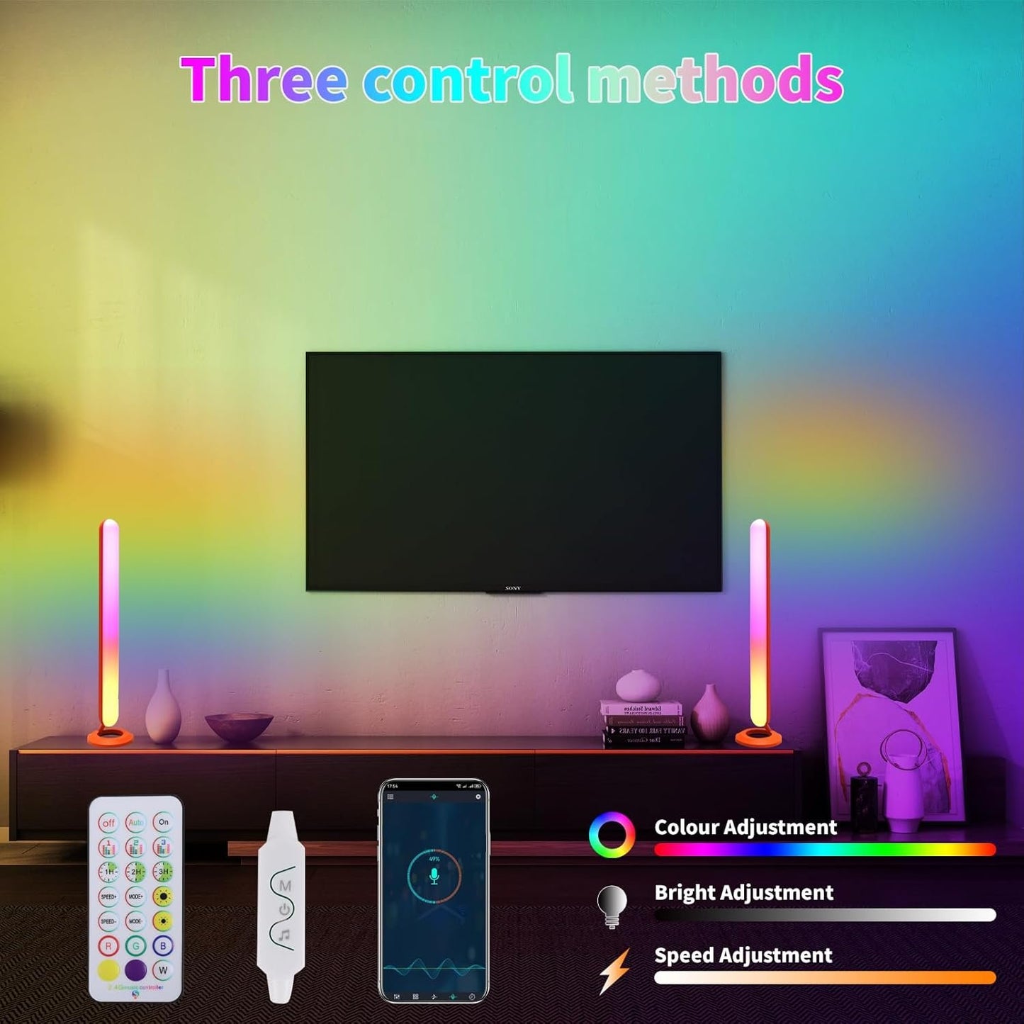 Smart LED Light Bars for Gaming & TV Backlight, RGBIC 16M Colors with Music Sync, App & RF Remote Control, USB-Powered Ambient LED Bars (2-Pack)