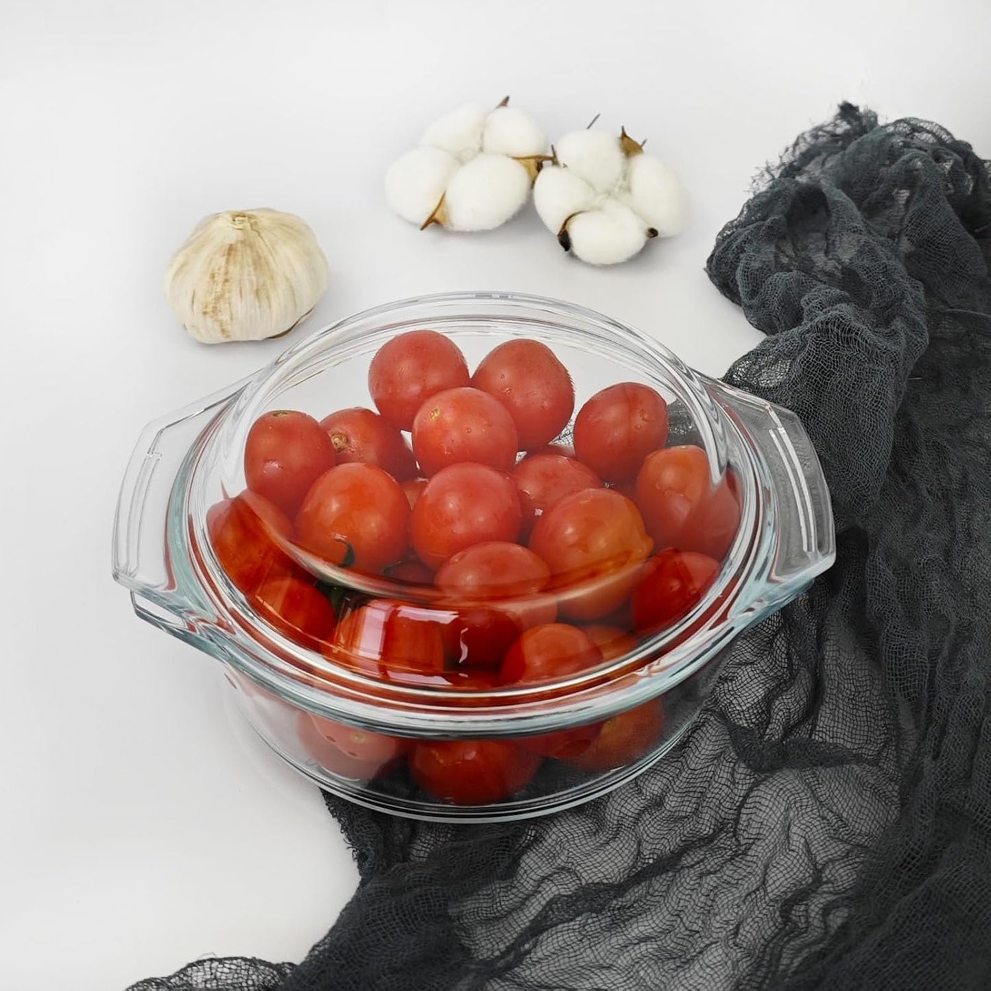 Glass Casserole Dish With Glass Lid, Covered Glass Microwavable Bowl Oven Safe, Easy Grab Glass Baking Dish for Oven (0.75 QT)