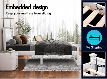 ALFORDSON Bed Frame Single Size Wooden Bed Base with Solid Wood Pine Timber Slats, Mattress Base Platform Support, White Bed Foundation with Storage Space, Arne Series Home Bedroom Furniture
