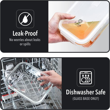 Glass Meal Prep Containers - [5 Pack] - Glass Storage containers, airtight - Food prep containers with lids - Glass Food containers with lids - Glass Lunch Box