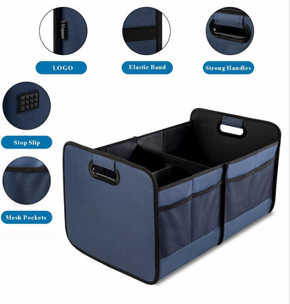 Vogano Trunk Organizer for Car,Collapsible Multi-Compartment Car Organizers Foldable 600D Oxford Polyester for SUV,Automotive (blue)