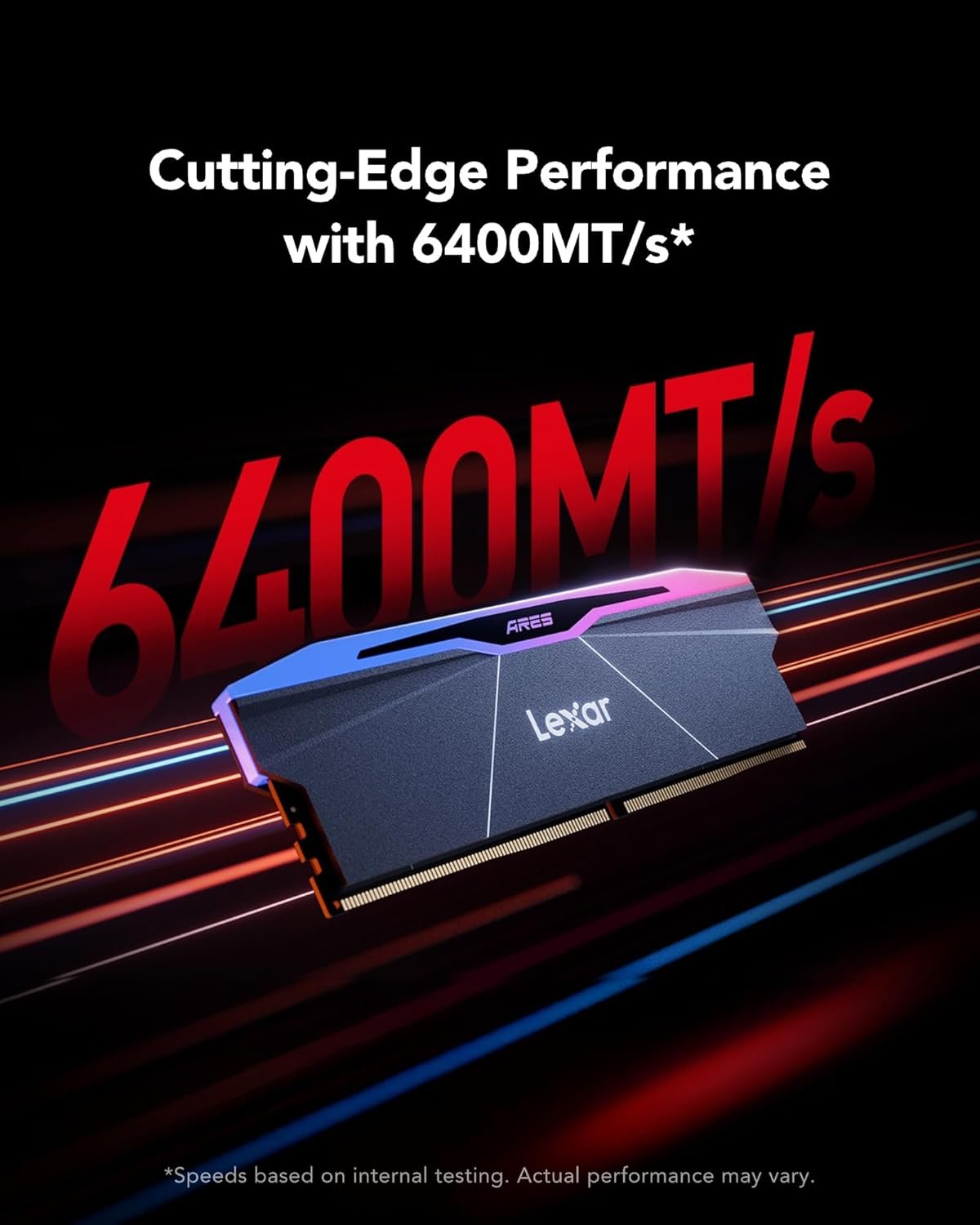 Lexar ARES Gen2 RGB DDR5 RAM 32GB Kit (2x16GB) 6400MHz CL32, 288-Pin UDIMM Desktop Memory, PC Gaming Computer Memory, for Intel XMP 3.0/AMD EXPO/CL32-38-38-76/1.4V(LD5U16G64C32BR-RGD)