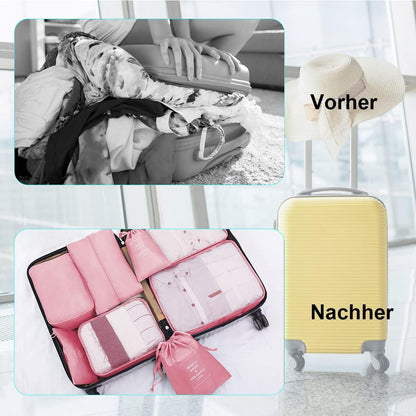 Travel Suitcase Organizer Set 8 Pieces - Packing Cubes Storage Travel Luggage Organizer for Clothes, Cosmetics, Shoes, Family Travel and Business (Pink)