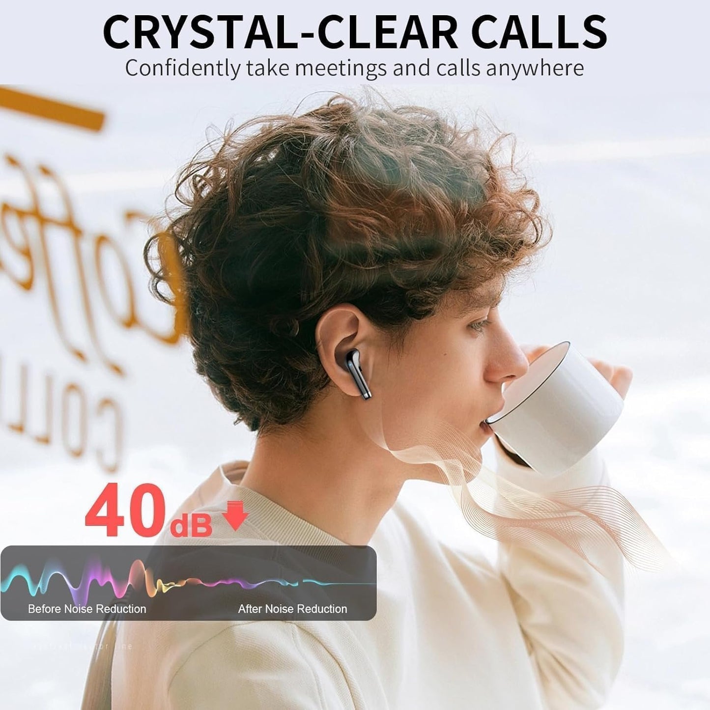 Wireless Earbuds - in Ear Headphones Bluetooth 5.3 with ENC Noise Cancelling Mics - HiFi Stereo Deep Bass - LED Display - USB-C Fast Charging - 40 Hours Playtime - Earphones for Sports, Work, Leisure