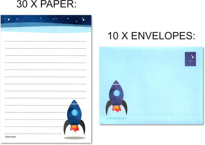 Small Outer Space Rocket Ship Stationery Writing Paper with Envelopes by Nerdy Words (5" x 7")