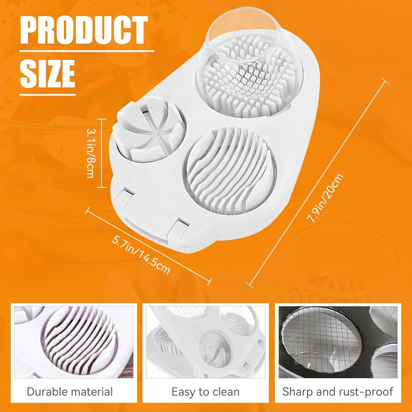 3 in 1 Egg Slicer for Hard Boiled Eggs, Portable Multifunctional Egg Cutter with Stainless Steel Wire, Food Evenly Slice Dice Chop Grape Strawberry Banana Tomato Mushroom for Kitchen Chopper Tool