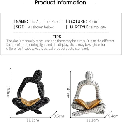 Home Decor Pulp Reading Thinker Statue Aesthetic Sculpture Room Decor Modern Abstract Decoration on Shelf Table Desk for Living Room Office Bedroom (Black)