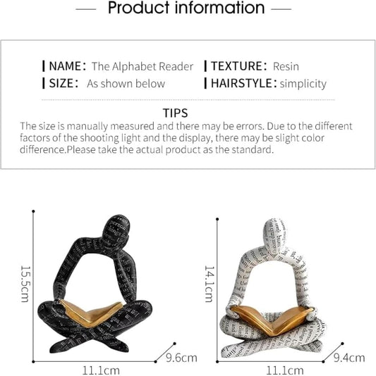Home Decor Pulp Reading Thinker Statue Aesthetic Sculpture Room Decor Modern Abstract Decoration on Shelf Table Desk for Living Room Office Bedroom (Black)