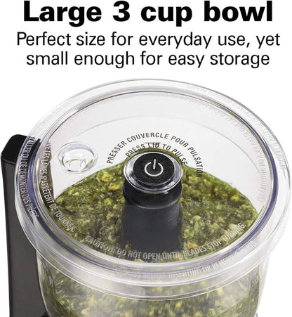 Hamilton Beach Electric Vegetable Chopper & Mini Food Processor, 3-Cup, 350 Watts, for Dicing, Mincing, and Puree, Black (72850G)