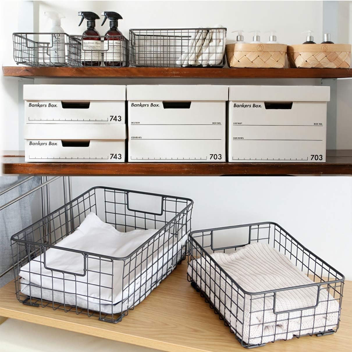Kingrol 2 Pack Wire Storage Baskets with Handles, Metal Organizer Basket Bins for Home, Office, Nursery, Laundry Shelves Organizer