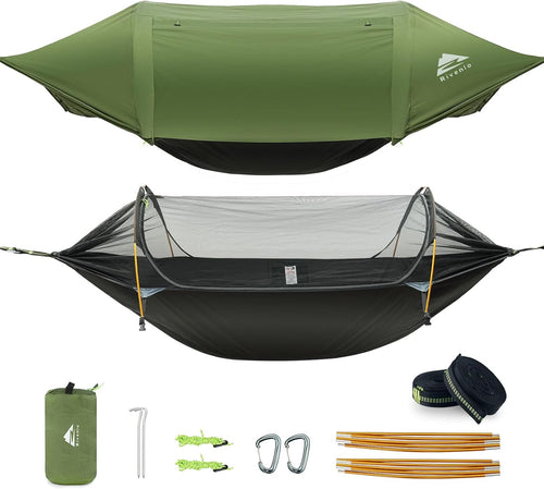 Rivenlo Camping Hammock Tent with Mosquito Net & RainFly, 3 in 1 Waterproof Lightweight Portable Sleeping Hammock Bug Backpacker Travel Outdoor Gear with Tree Strap Swing, for Hiking Patio Expedition