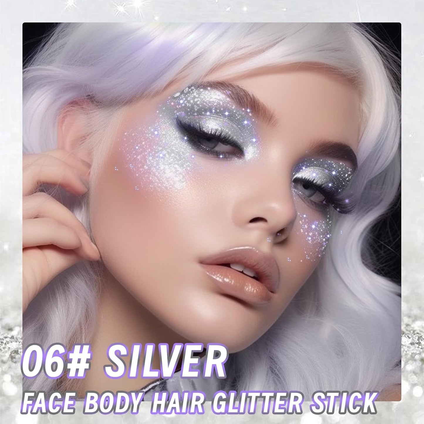 Prreal Body Glitter, Sparkling Body Glitter Stick, Face Glitter Gel, Mermaid Sequins Glitter for Hair Nail, Sequins Chunky Glitter Stick Rave Accessories Stage Halloween Festival Makeup (#06 Silver)