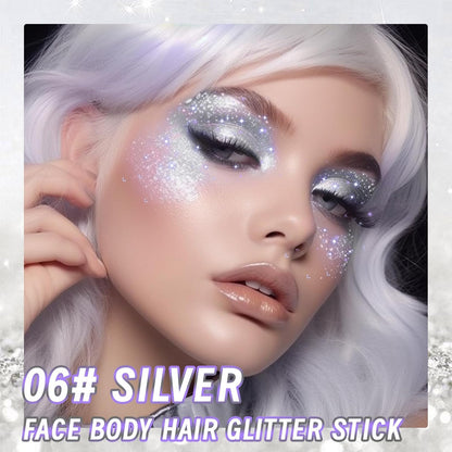 Prreal Body Glitter, Sparkling Body Glitter Stick, Face Glitter Gel, Mermaid Sequins Glitter for Hair Nail, Sequins Chunky Glitter Stick Rave Accessories Stage Halloween Festival Makeup (#06 Silver)