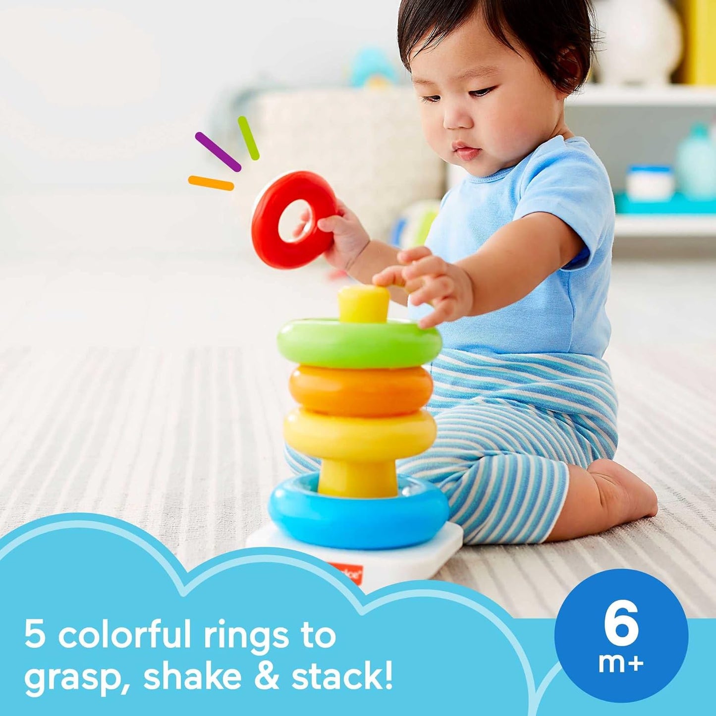 Fisher-Price Baby Stacking Toy Rock-a-Stack, Roly-Poly Base with 5 Colorful Rings for Ages 6+ Months