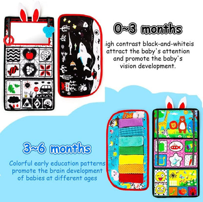 Inbeby Tummy Time Mirror Toy & Play Activity Cinrkle Mat, Black and White High Contrast Baby Newbron Toys 0 3 6 Months Brain Development, Snesory Texture Piano Infant Toys 0 3 6 Months with Squeaker