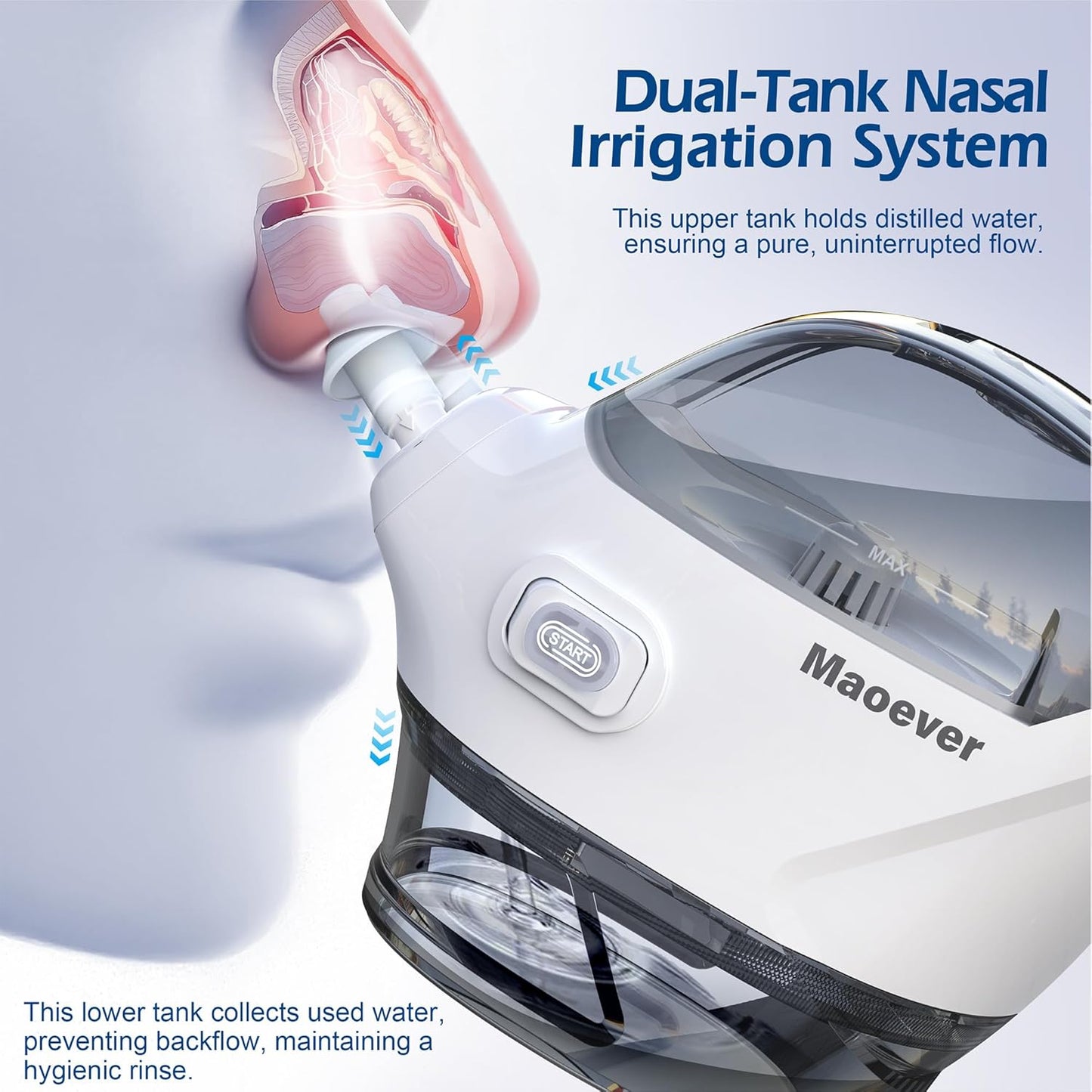 MAOEVER Nasal Irrigation System - Electric Neti Pot Sinus Rinse Machine for Nasal Care, Nose Cleaner Device with 30 Salt Packets and a Measuring Cup,...