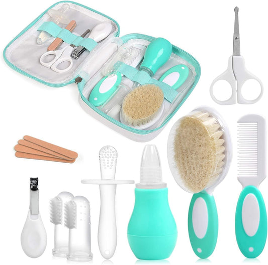 NEWSTYLE Baby Daily Care Kit,Infant Convenient Healthcare Grooming Set Nail Clipper Manicure Safety Scissors Nose Cleaner Hair Brush Comb Essential Daily Care Bathing Tool for Travelling & Home Use