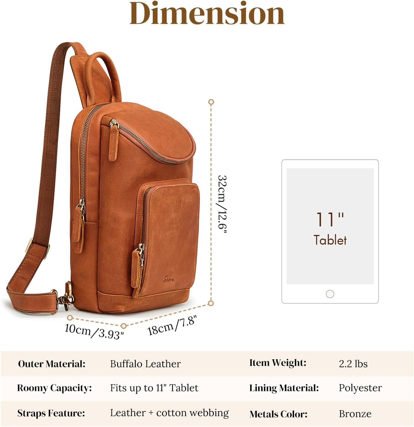S-ZONE Sling Bag for Women Men Genuine Leather Vintage Crossbody Chest Bags Backpack Daypack Outdoor Travel