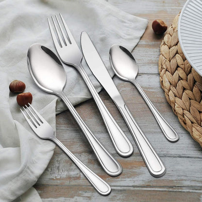 60-Piece Silverware Set, E-far Stainless Steel Classic Flatware Cutlery Set, Eating Utensils for Restaurant Hotel Party, Service for 12, Mirror Finish, Dishwasher Safe