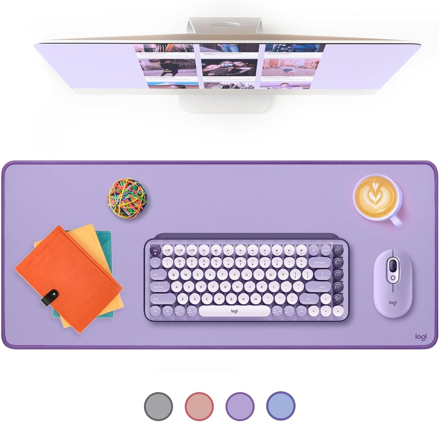 Logitech Desk Mat - Studio Series, Multifunctional Large Desk Pad, Extended Mouse Mat, Office Desk Protector with Anti-Slip Base, Spill-Resistant Durable Design, in Lavender