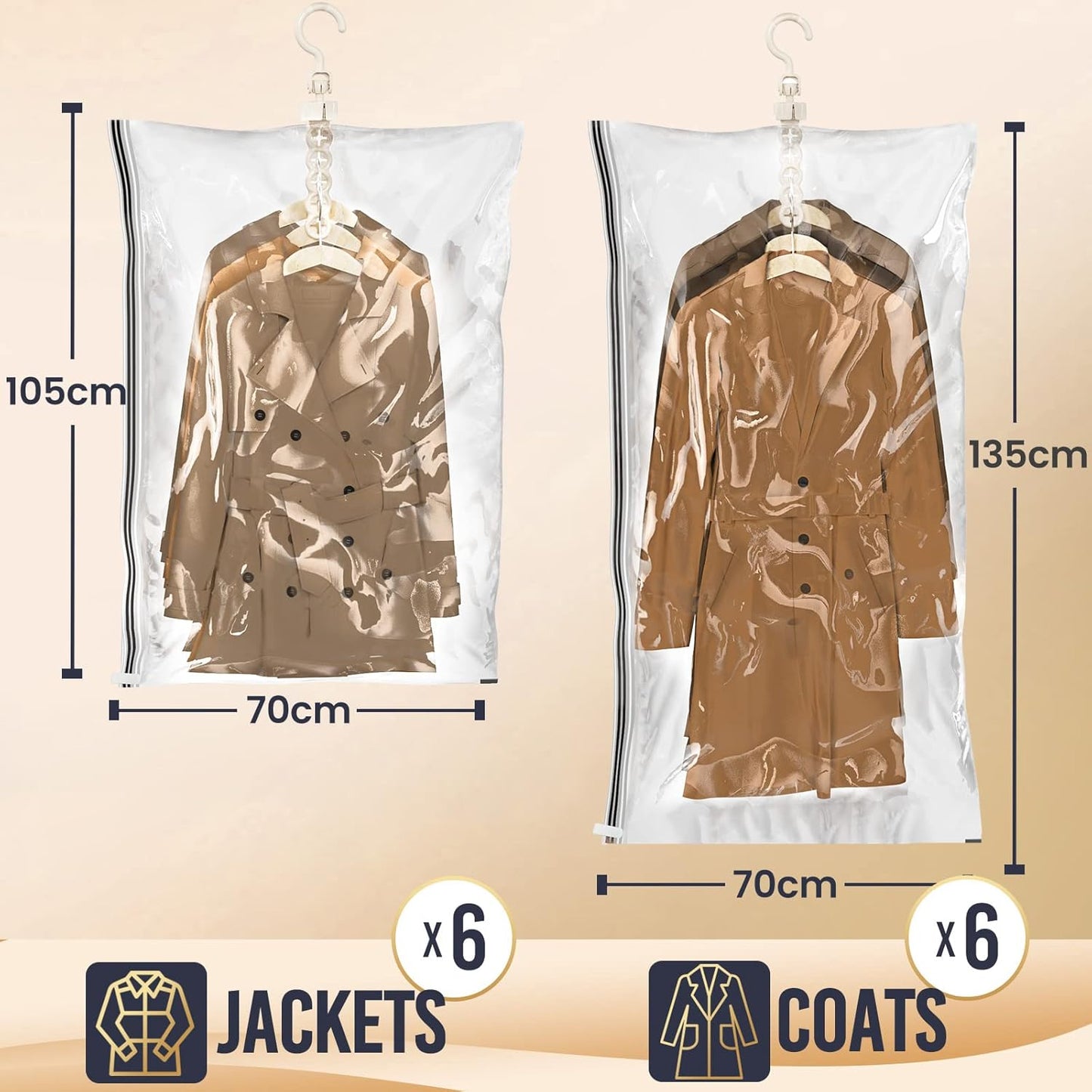 TAILI Vacuum Bags Clothes, Vacuum Bags Clothes Hanging, Vacuum Bags Clothes Coats, Jackets, Organize the Closet Vacuum Clothes 4 Pcs (2 x 135 x 70 cm) (2 x 105 x 70 cm)