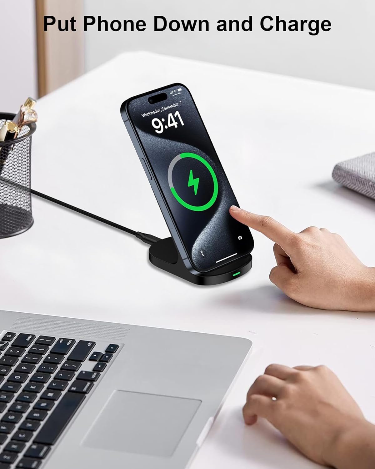 15W Fast Samsung Wireless Charger Stand, Qi Certified Wireless Charging Station for Samsung Galaxy S25 S24 S23 Ultra, Z Fold6, Z Flip5, Android Phone Wireless Charging Stand for iPhone 16 15 Pro Max