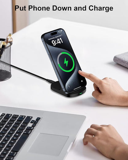 15W Fast Samsung Wireless Charger Stand, Qi Certified Wireless Charging Station for Samsung Galaxy S25 S24 S23 Ultra, Z Fold6, Z Flip5, Android Phone Wireless Charging Stand for iPhone 16 15 Pro Max