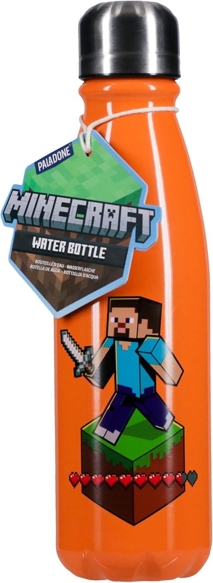 Paladone Minecraft Reusable Aluminium Water Bottle with Screw-Top Lid, 600 ml (20 fl oz), Officially Licensed Gaming Drinkware for Travel, School and Office