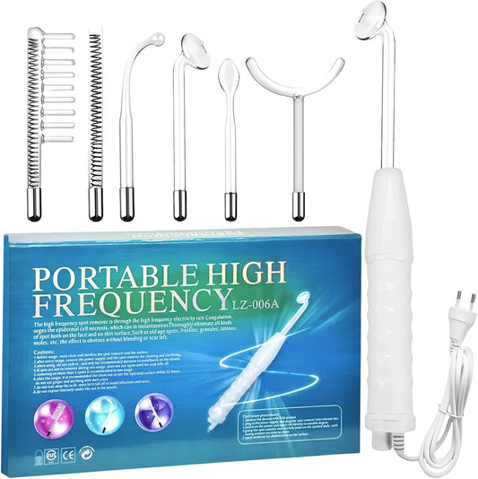 High Frequency Stick Face, Portable High Frequency Skin Tightening with 6 Different Neon Tubes, High Frequency RF Rod Device, Portable, High Frequency Device, for Skin Care System