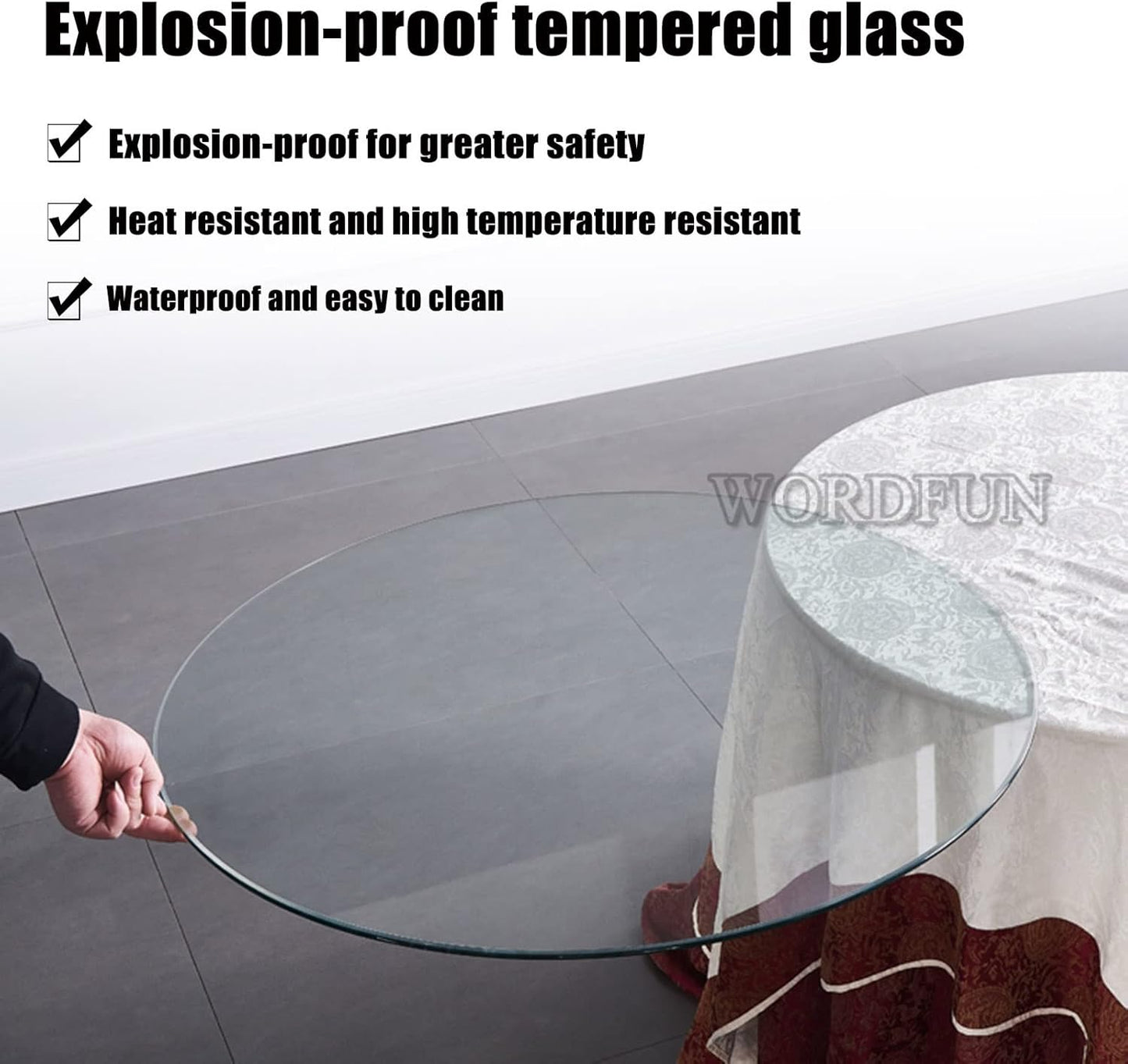 Round Tempered Glass Tabletop, 35-100 cm, Polished Edges, Durable and Sturdy Dining Table Glass, Crystal Round Table Surface for Home Decor and Furniture