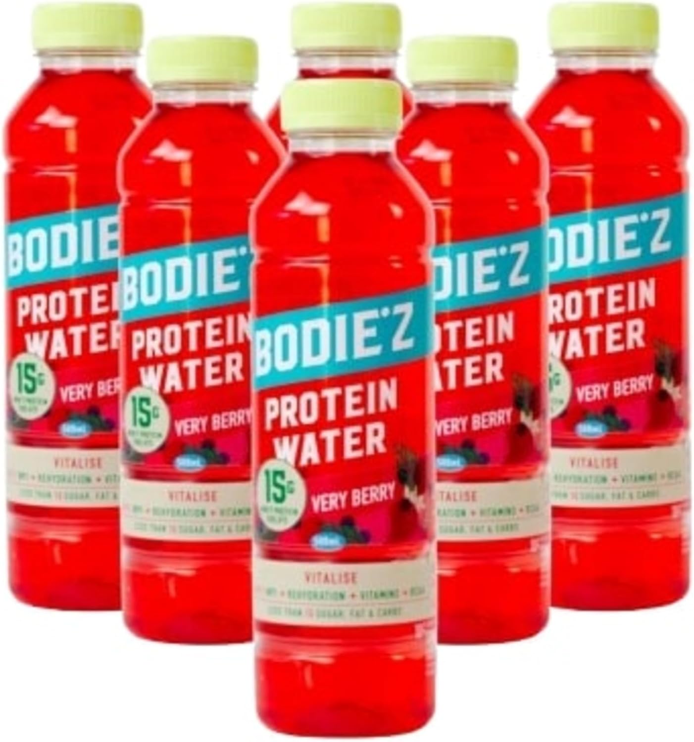 BODIE’Z Vitalise 15g Whey Protein Water - Pre-Mixed Protein Powder Drink, Less than 1g Sugar Fat and Carbs, 11 Vitamins and Minerals, Refreshing Supplement for Post Workout, 500ml Very Berry 6 Pack