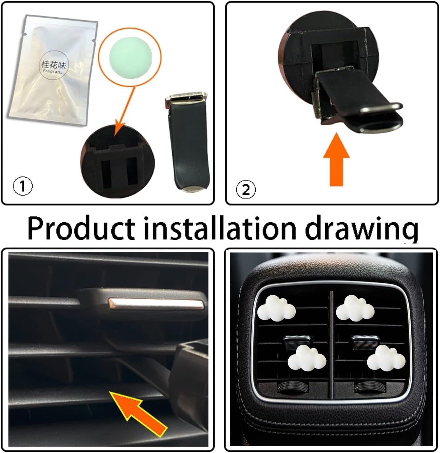4 Pcs Cloud Air Vent Clips, Cute Cloud Car Unscented Air Fresheners Vents Clips Funny Car Diffuser Vent Clips Car Interior Decor Charm Cute Car Accessories Car Decoration