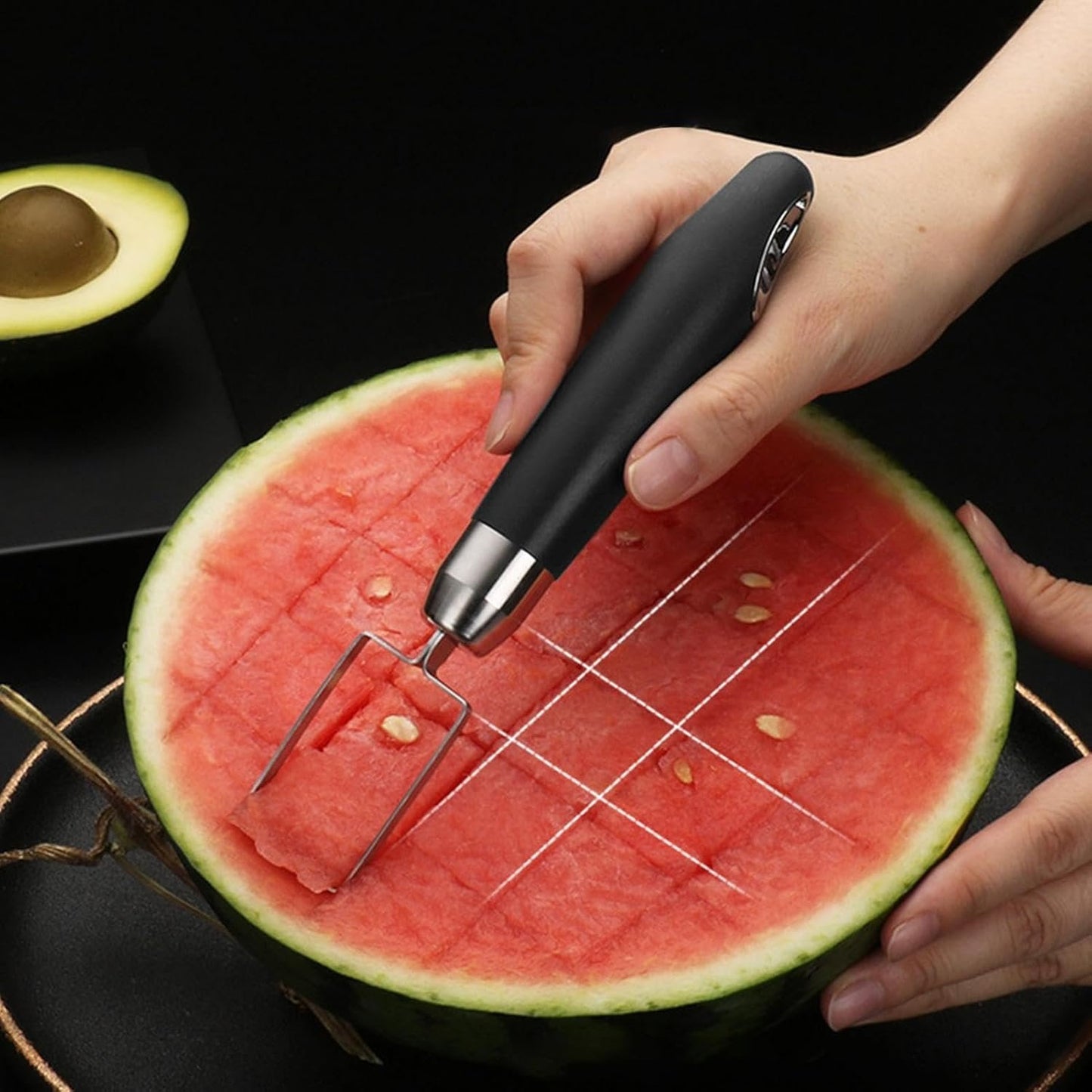 Youngwier Affettatrice per Anguria, Taglierina a cubetti in Acciaio Inossidabile per Melone, Strumento per affettare l'anguria, Gadget da Cucina Portatili sicuri per Tagliare i cubetti di Frutta per