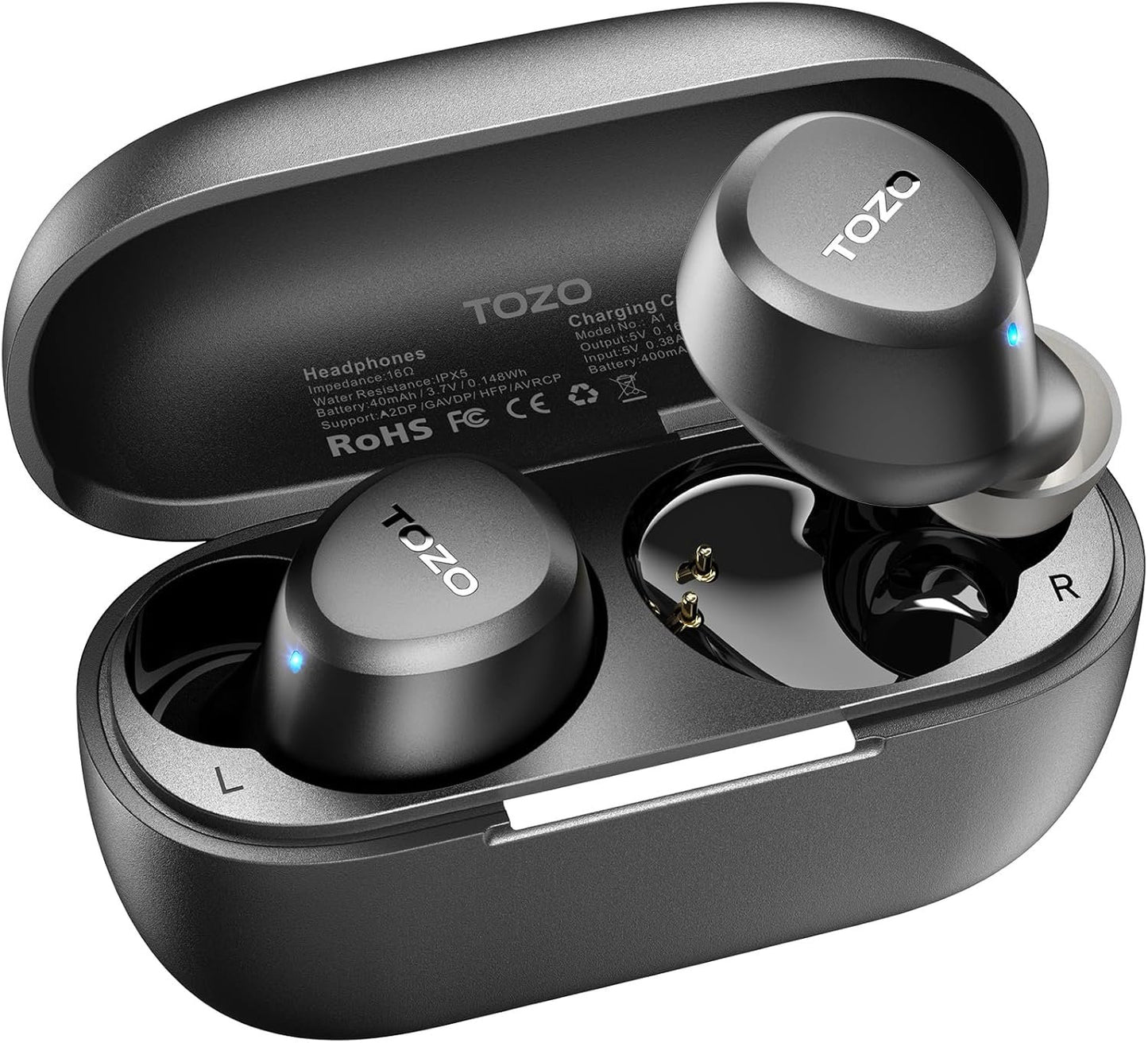 TOZO New Version A1 Wireless Earbuds Bluetooth 5.3 in Ear Light-Weight Headphones Built-in Mic Calls IPX5 Waterproof,Immersive Premium Sound Connection Headset with Charging Case,32 Preset EQs via APP