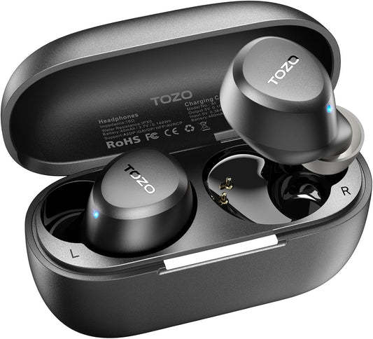 TOZO New Version A1 Wireless Earbuds Bluetooth 5.3 in Ear Light-Weight Headphones Built-in Mic Calls IPX5 Waterproof,Immersive Premium Sound Connection Headset with Charging Case,32 Preset EQs via APP