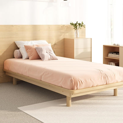 Oikiture Single Bed Frame Solid Wood Frame Platform Bed Wooden Bed Base