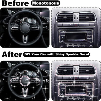 SAHENITEANA 16.4Ft Bling Car Trim Self Adhesive, DIY Rhinestone Interior Accessories Set for Women, Dashboard Decoration Strips Line Molding (Silver)