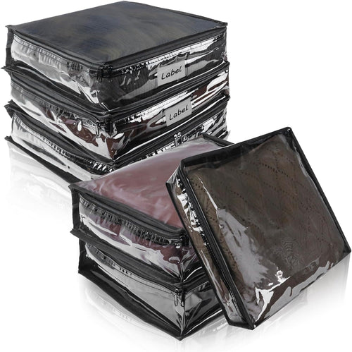 Clear Zippered Storage Bags Plastic Sweater Storage Bags with Zipper 6 Packs Clothing Organizer for Blankets Linen Sweater Bed Sheet Quilt Clothes Pillow (15.7 x 13.8 x 3.9 Inch, Black)