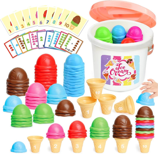 Fegalop Ice Cream Toy Counting and Color Sorting Set for Toddlers, Montessori Stacking Fine Motor Skills Toys, Preschool Learning Education Toys Preschool Learning Toys